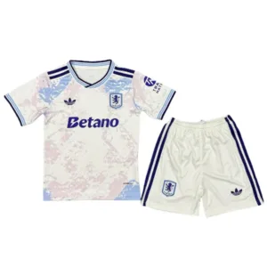 Aston Villa Niños Conjunto 2025 2026 Tercera Blanco - Tuta Aston Villa Niños | escamisetasfutbol